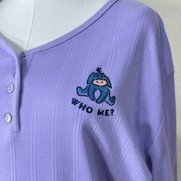Vintage 90s Y2k Disney Winnie Pooh Eeyore Embroidered Henley Top Cutecore 3X - Picture 2 of 11